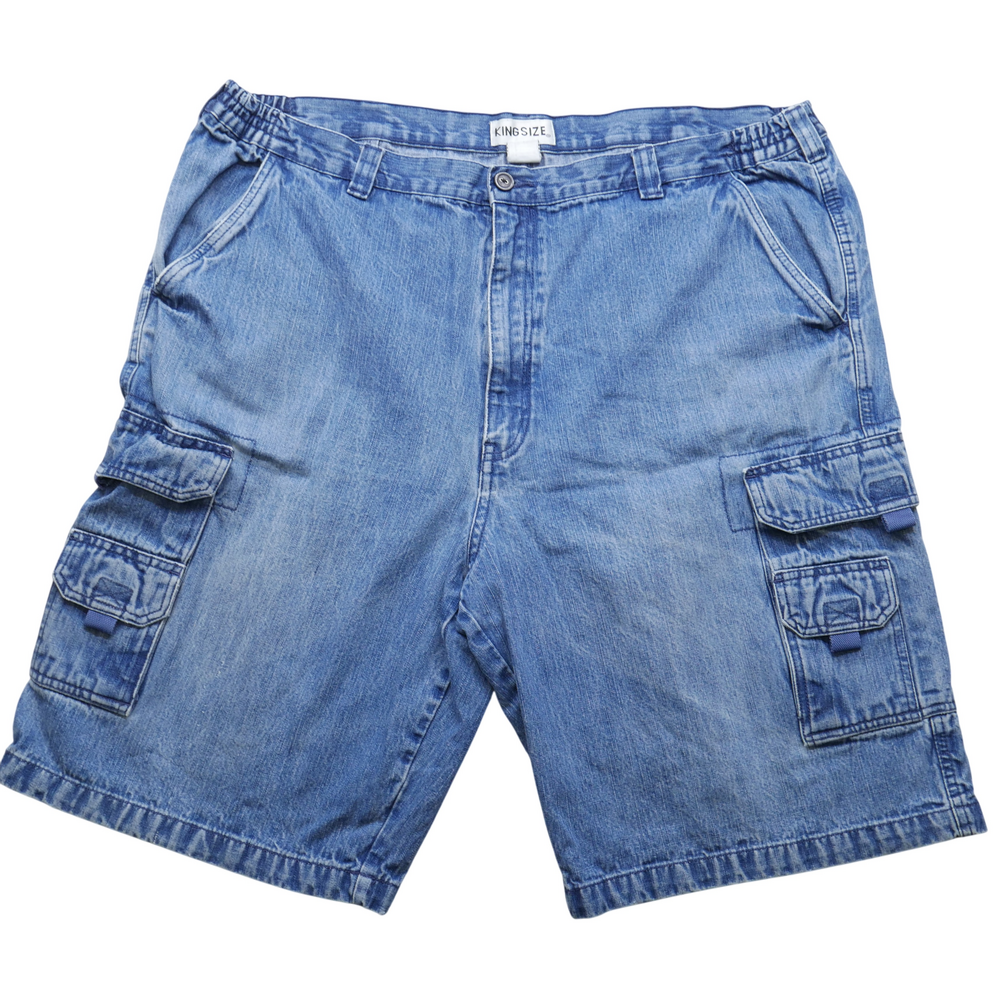 KingSize Cargo Shorts Mens Size 44 Blue Denim Adjustable Waist Utility Pockets